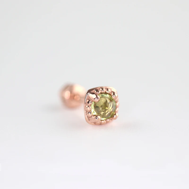 Square Gemstone Cartilage Earring- 14K Gold