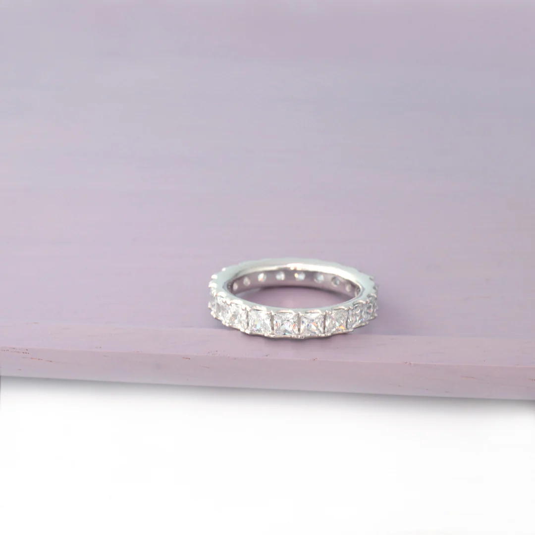 Square CZ Eternity Ring- Sterling Silver