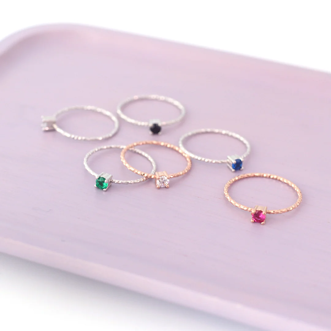 CZ Slim Faceted Ring- Sterling Silver