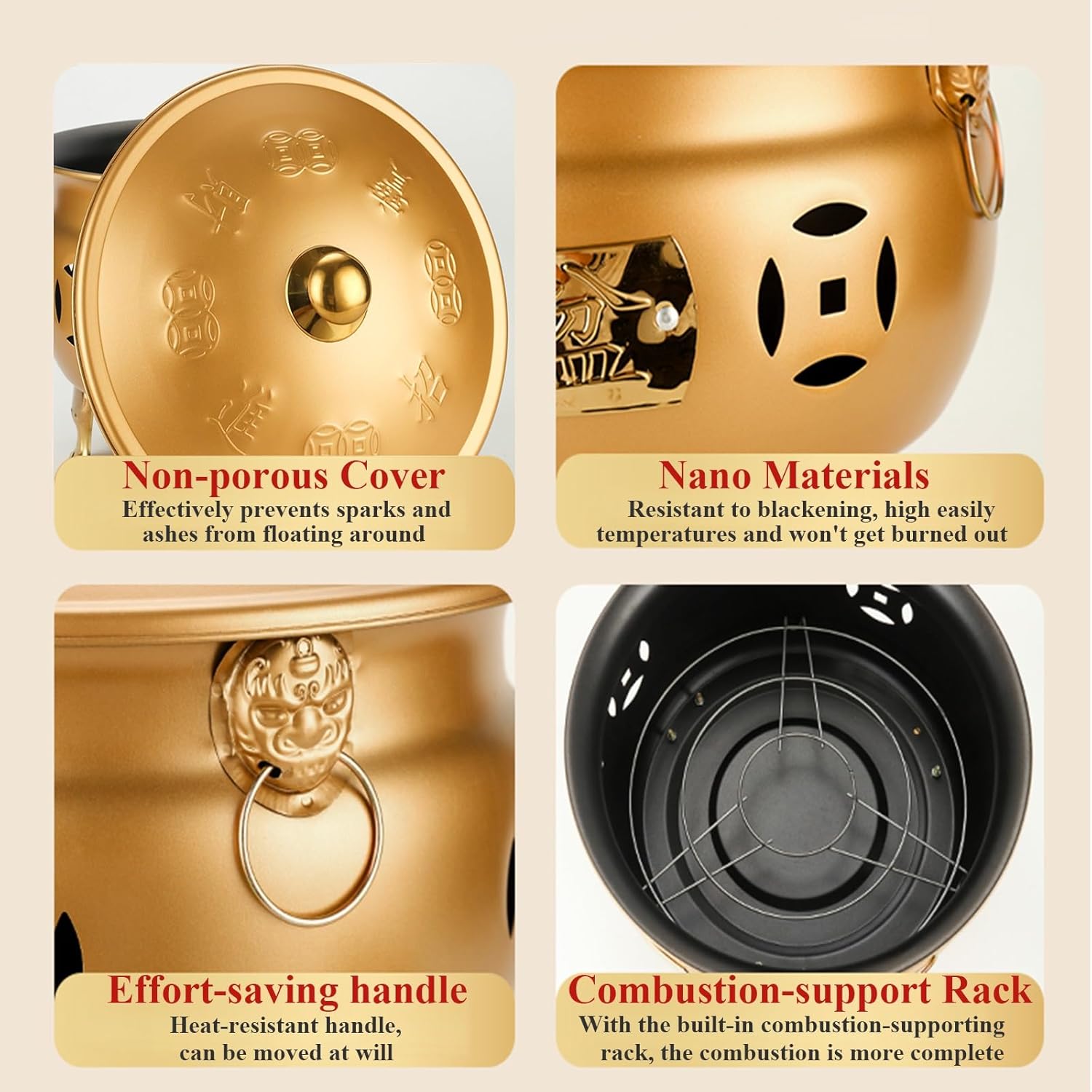 Incinerator, Burn Barrel, Yard Waste Incinerator Metal Incinerator Cage with Burning Tongs Fire Pit Fire Barrel for Burning Trash Outdoor for Leaves Paper Wood, Garden Incinerator(Red B,Large)