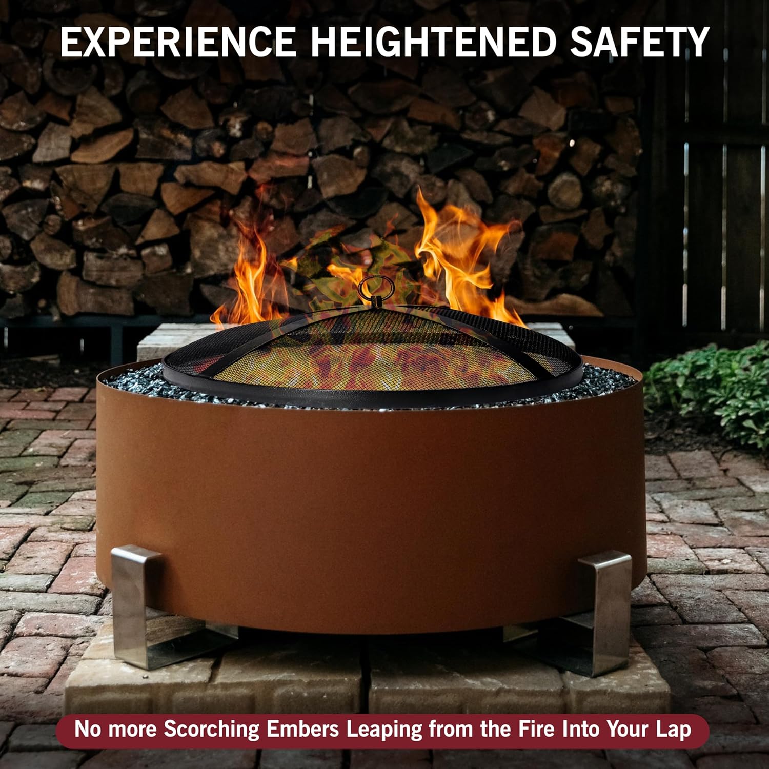 Fire Pit Spark Screen- Heavy Duty Fire Pit Screen 36 Inch Round with Hook Handle—Powder Coated Domed Outdoor Round Patio Mesh Firepit Screens Guard for Outdoor/Patio/Backyard/RV Camping/Beach