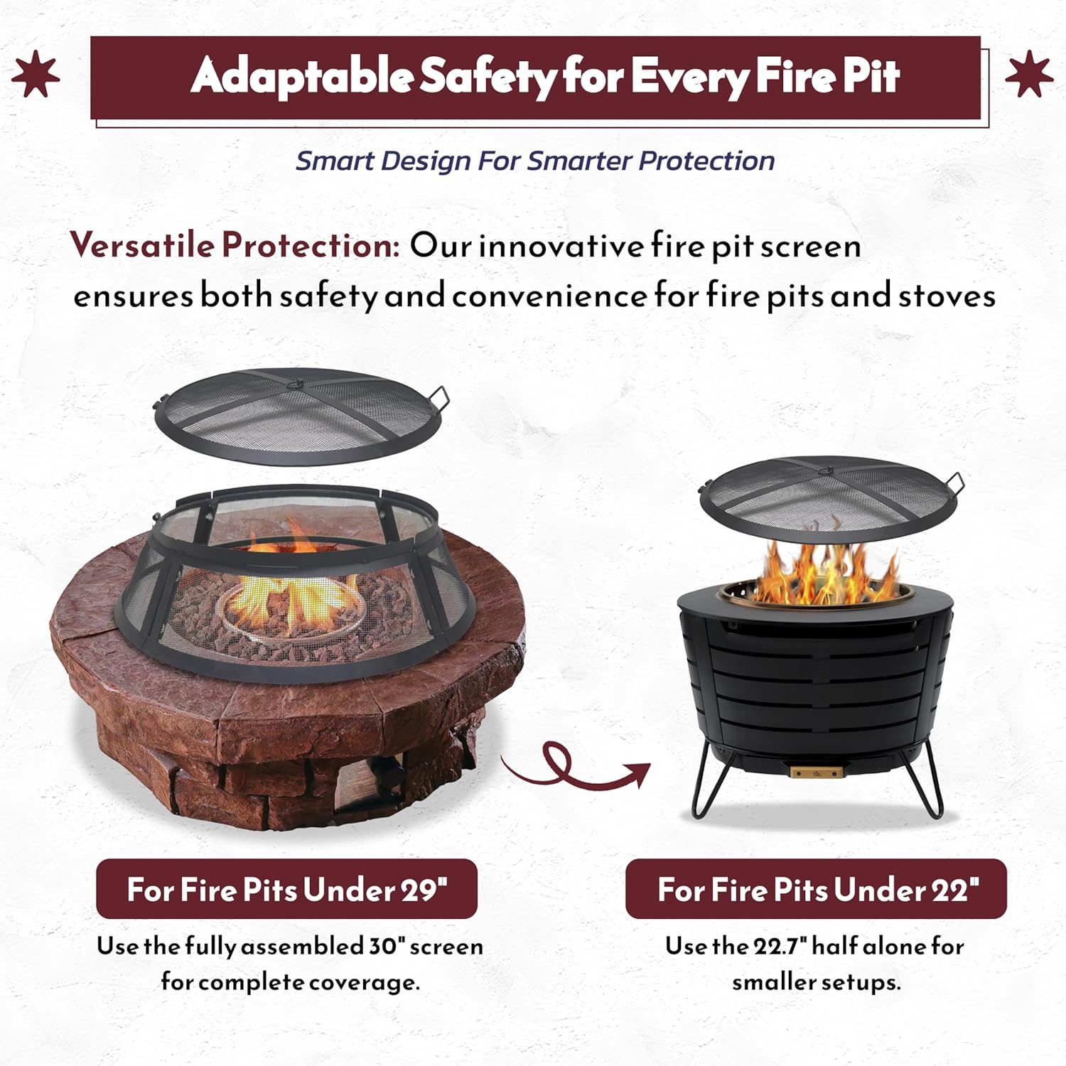 Febtech- Fire Pit Screen 30 inch Round - Heavy Duty Ember Arrester Fire Pit Spark Screen Steel Mesh Cover - FirePit Spark Screen Round with Hook for Outdoor Ring Cover & FirePit Insert