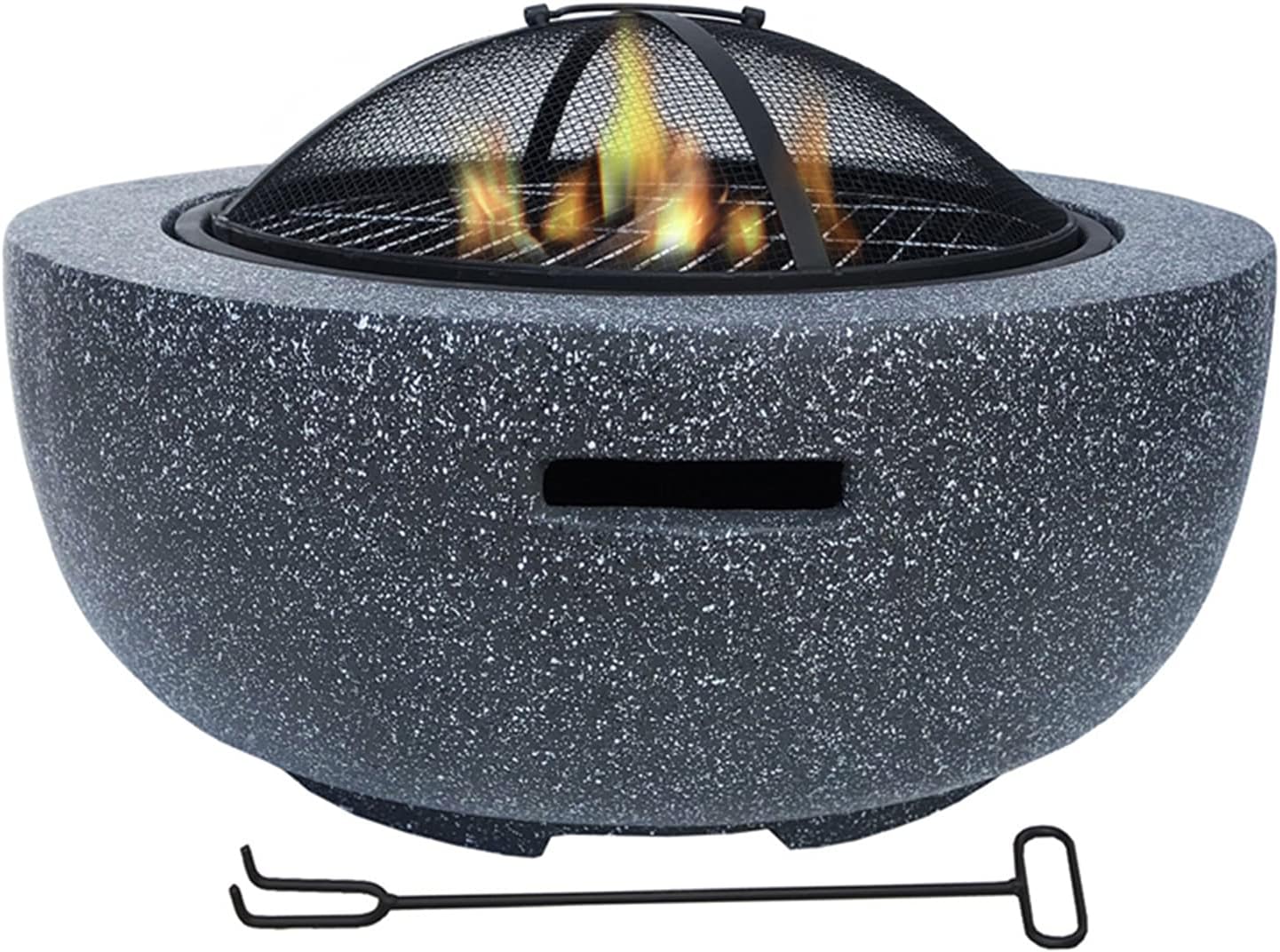 Garden Fire Pit Backyard Patio Fireplace BBQ Grill Bowl Wood Burning Fire Pit Concrete Round with Grill Grate 3 in 1 Fireplace for Bonfire Barbecue in The Wild, Black