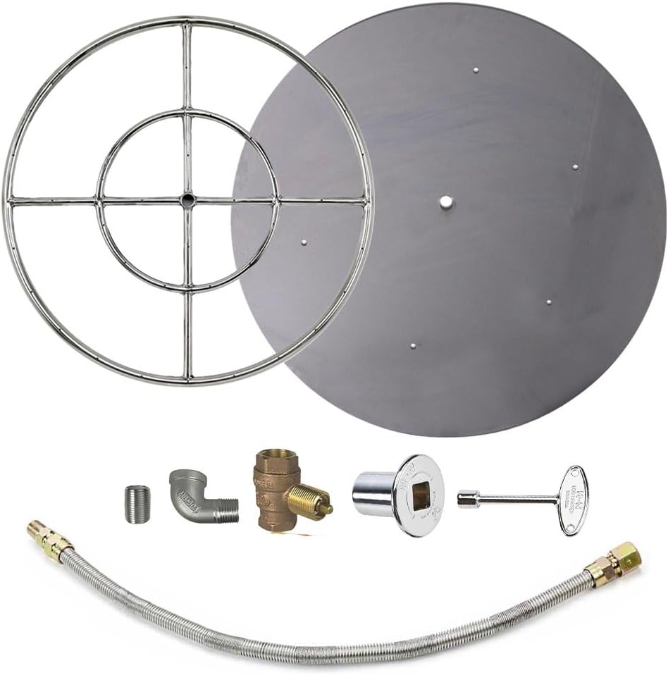 AFG Match Lit Fire Pit Burner Kit (SS-FR-18KIT-PAN-NG-MSCB), Round, 18-Inch Burner, 24-Inch Flat Pan, Natural Gas, Polished Chrome, with Flange, Key, Valve, Flex Line and Fittings