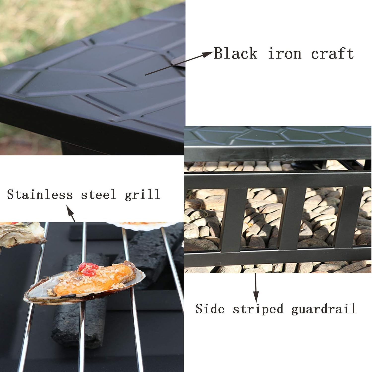 Garden Fire Pit Grill Bowl Grill Barbecue Rack Fire Pits with Grill BBQ 80cm Large Oxidised Cast Iron Wood Burning Log Burner Outdoor Firepits Firebowls Heater Tripod Brazier with Guard Lid