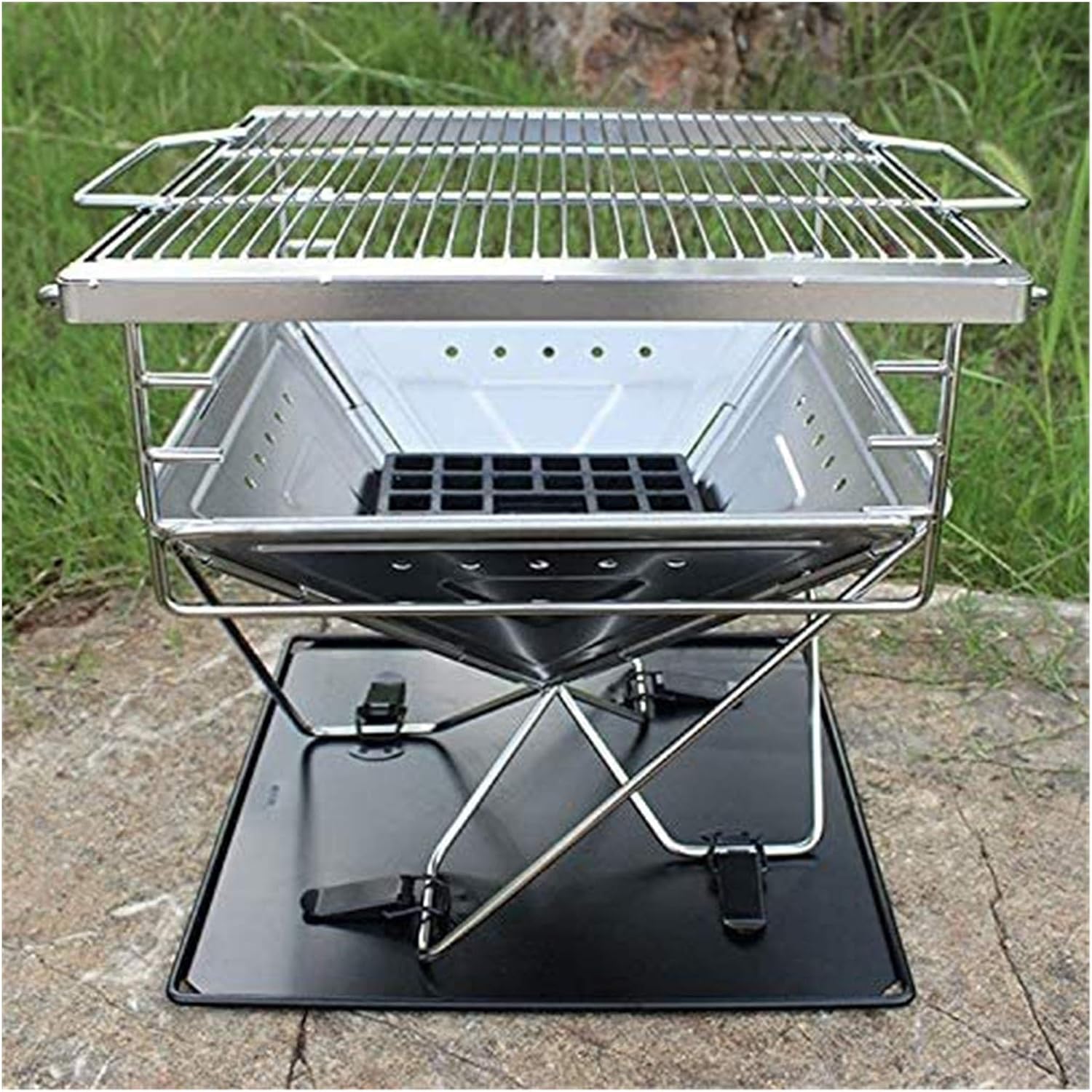 Fire Pits Outdoor Wood Burning Outdoor Fire Pit, Portable Fire Pit,Integrated Design, High Temperature Resistant Stainless Steel, Multi-Purpose with Cover BBQ Cooking for Outside Camping