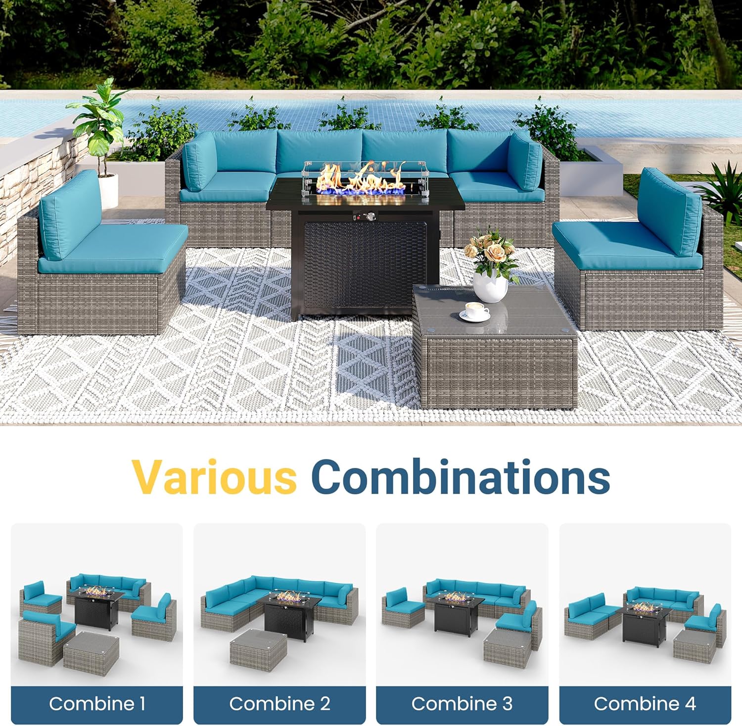 8 Pieces Outdoor Patio Furniture Set with 43