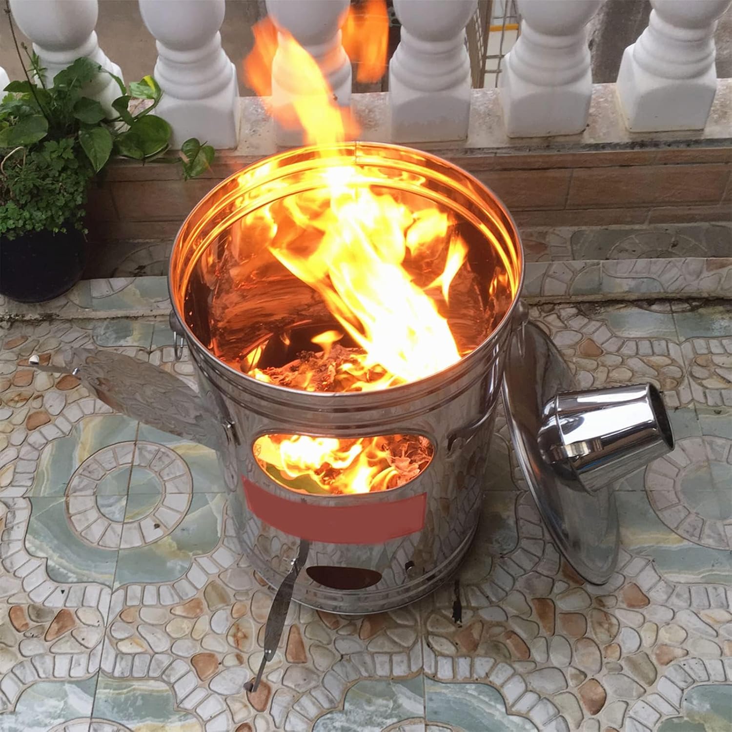 Incinerator Cage with Chimney, Stainless Steel Burn Barrel, Garden Burn Incinerator Bin with Fire Hook for Paper Leaf Trash Backyard Bonfire