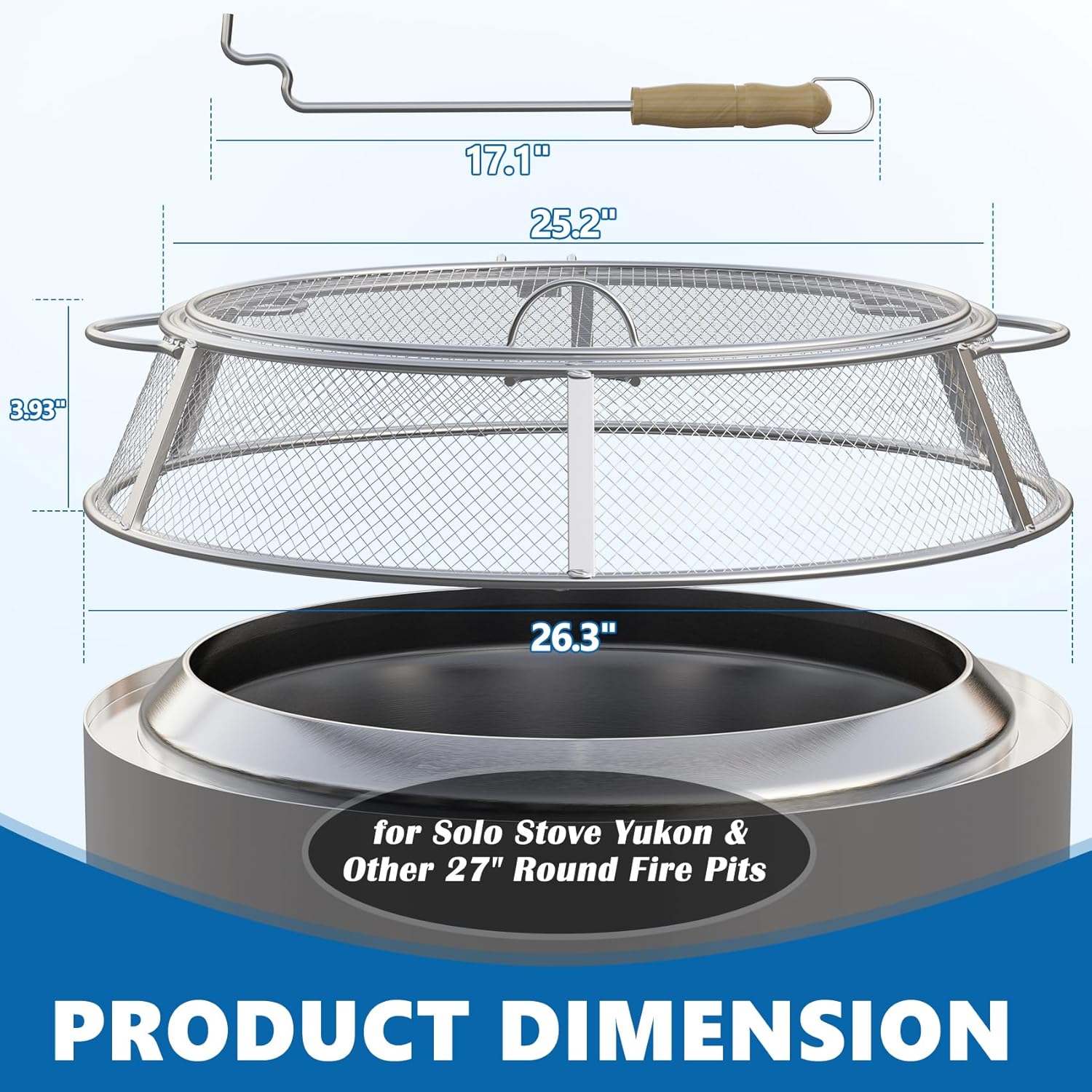 SafBbcue Fire Pit Spark Screen for Solo Stove Yukon Shield Accessories, Stainless Steel Fire Pit Protector Mesh Screen for Solo Stove Yukon Screen Cover, Round Spark Screen with Removal Tools