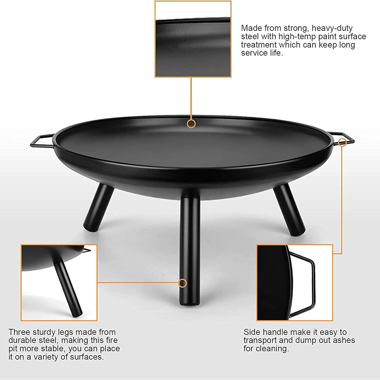 Outdoor Fire Pits & Bowls, Round Wood Burning Fire Pit, Portable Fire Pit BBQ Grill Patio Heater Fireplaces, for Outside Backyard Picnic Bonfire