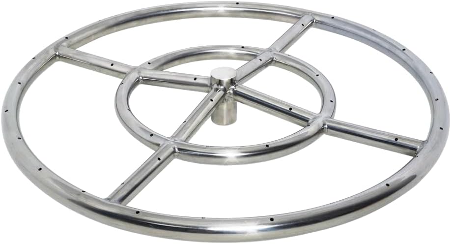 Golden Flame 36 in Round Fire Pit Pan with 24 in Stainless Steel Burner Ring, Weatherproof Whistle- for Patio, Compatible with Natural or Propane Gas