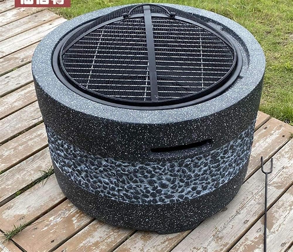 Large Fire Pit Fire Bowl with Grill Gray Cast Iron Brazier Heater Multifunctional Camping Bowl BBQ for Backyard,Camping,Picnic,Bonfire,Garden