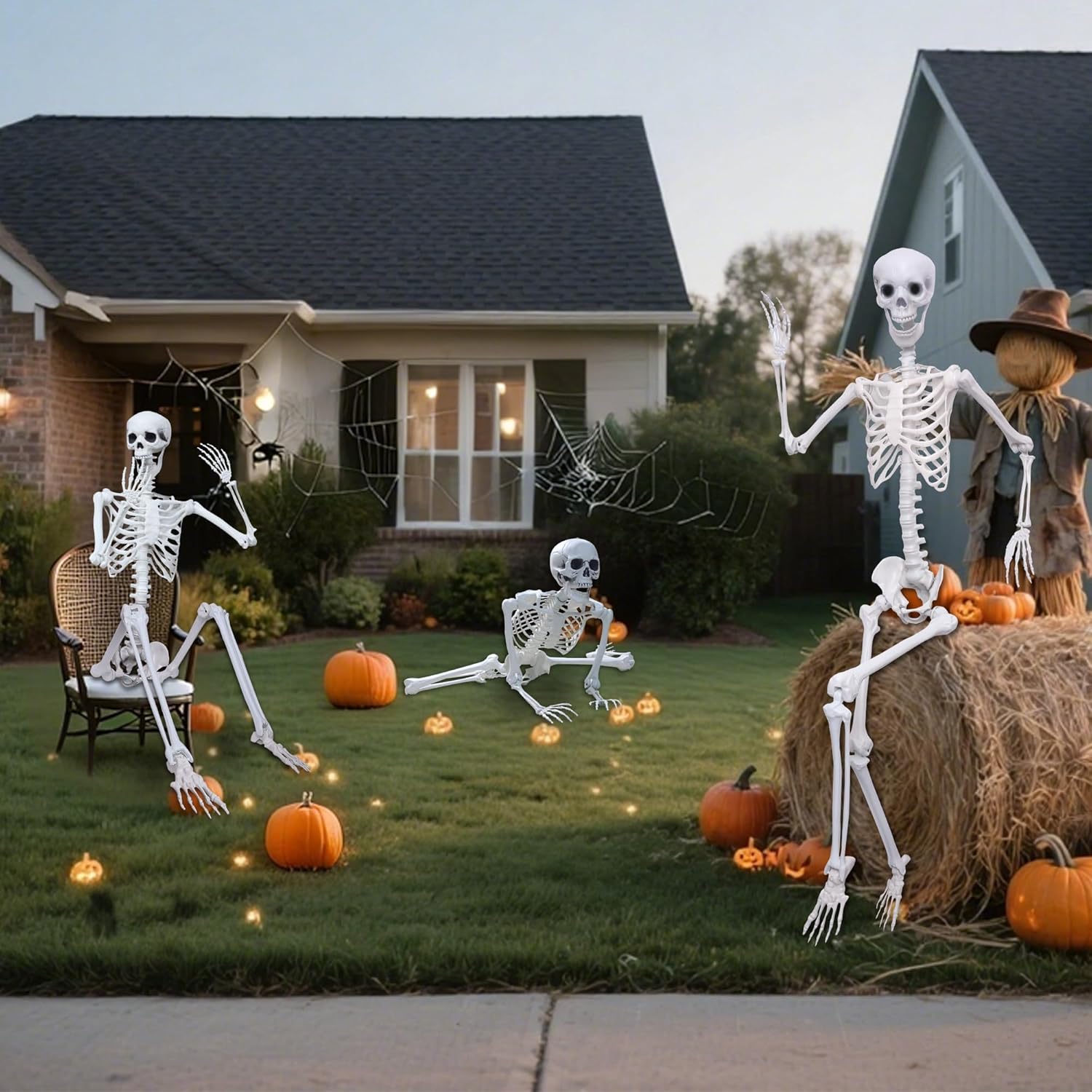 Halloween Skeleton Decorations,5.9Ft Life Size Skeleton 2PCS Posable Skeleton Full Size Plastic Human Skeleton with Movable Joint for Halloween Outdoor Indoor Decor (Grey, 5.9Ft)