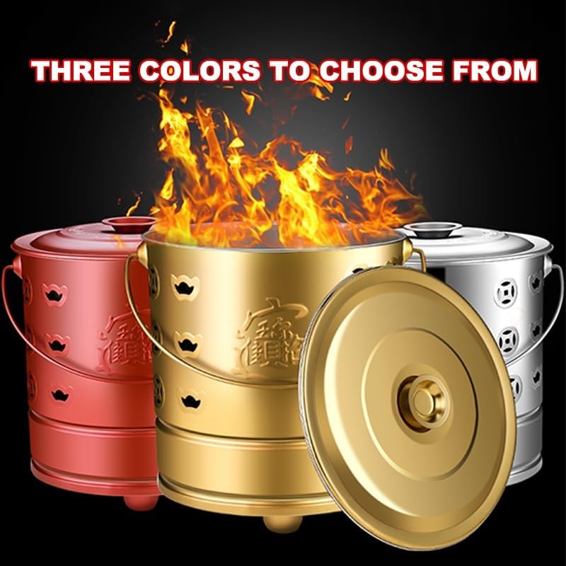 Incinerator, Burn Barrel, Yard Waste Incinerator, Outdoor Fire Pits, with Lid and Handle, Fire Barrel for Paper Leaf Courtyard Waste Trash(Silver,XX-Large)