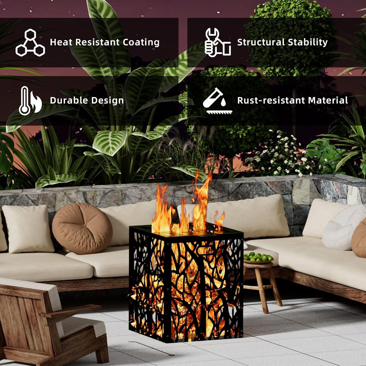 Burn Barrels for Outside, Square Carbon Steel Firepit, Heavy Duty Outdoor Incinerator Drum 22 Inch Burn Cage for Paper, Leaves, Trash & Wood (Black, 21