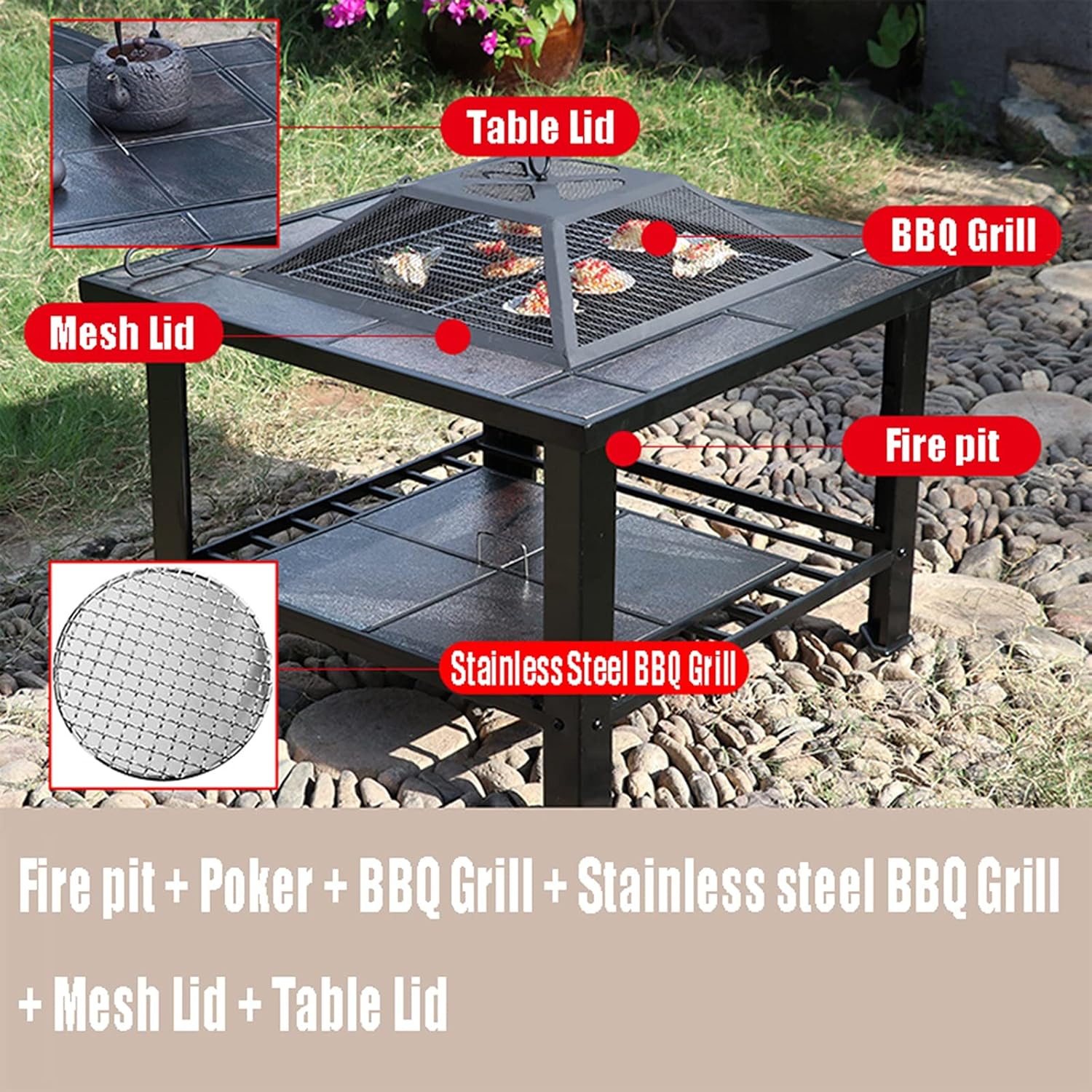 Outdoor Fire Pit Portable Campfire and Wood Brazier, Outdoor Garden Backyard Fireplace Barbecue Table Set, 79cm/29.9