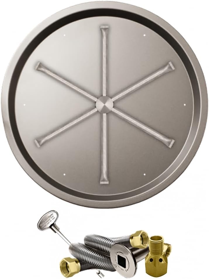 Firegear Match Light Gas Fire Pit Burner Kit (FPB-25RBS22MT-N), Round Bowl Pan, Natural Gas, 25-inch