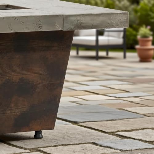42 Inch Gas Fire Pit Table, Rectangle Fire Pit Table with Cement-Imitating Texture Effect Design, 50000BTU Outdoor Firepit Table for Patio, Backyard, Garden Heating