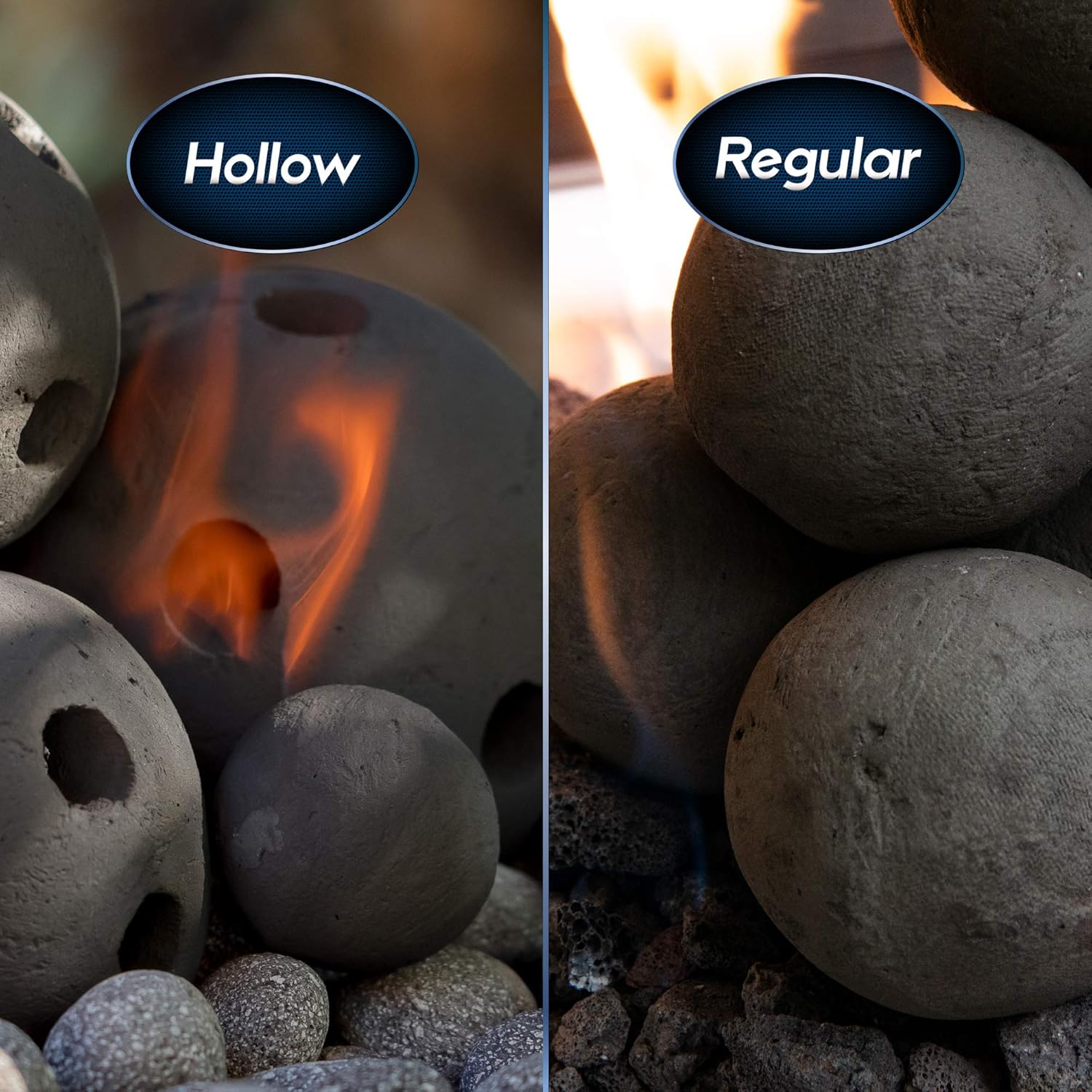 Ceramic Fire Balls | Mixed Set of 13 | Modern Accessory for Indoor and Outdoor Fire Pits or Fireplaces – Brushed Concrete Look | Charcoal Gray