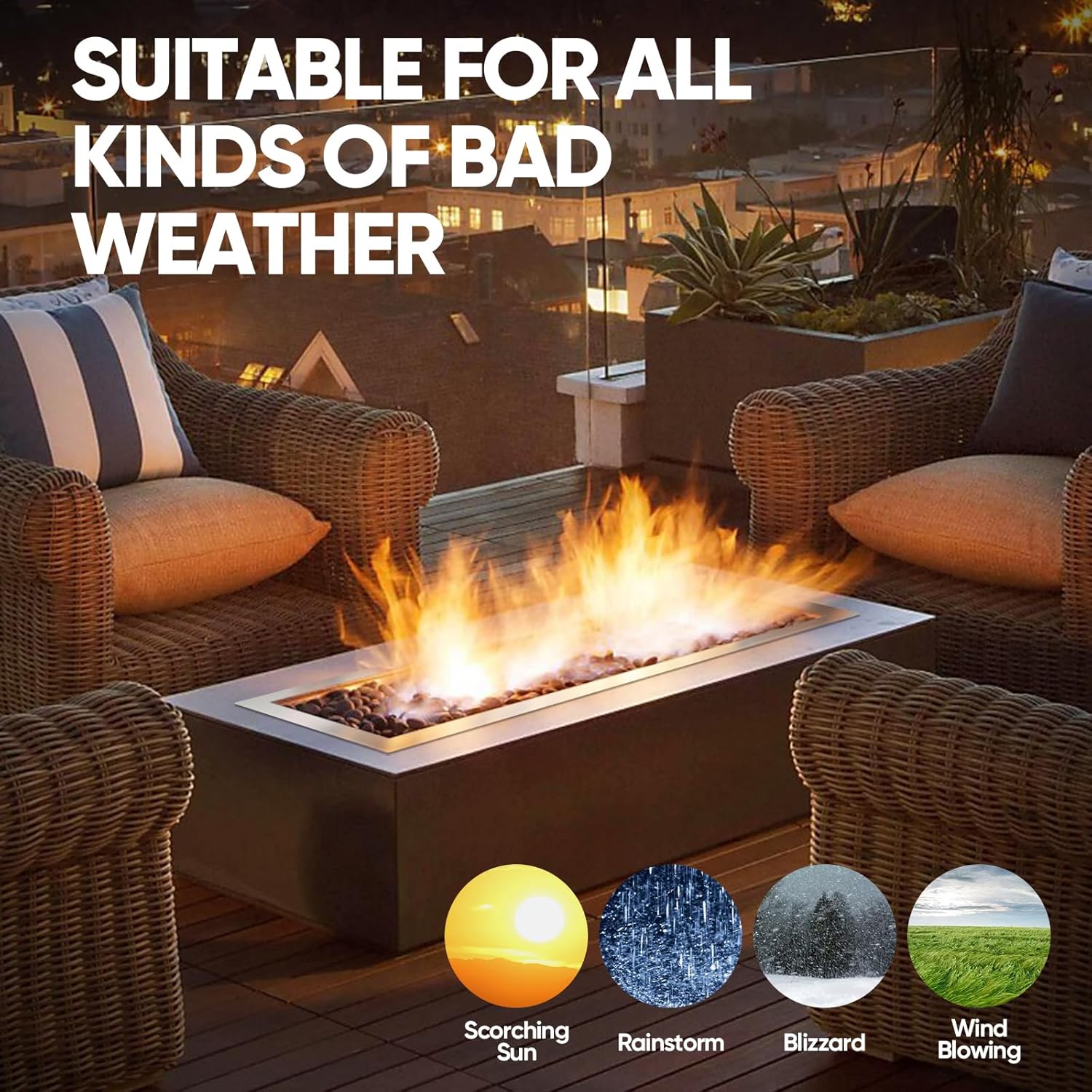 Dollate Drop-in Fire Pit Kit 48 x 14 Inch, Rectangular Fire Pit Insert H Burner with Spark Ignition and Propane Hose Kit, Fire Pit Pan for Indoor or Outdoor Decorative Fireplace