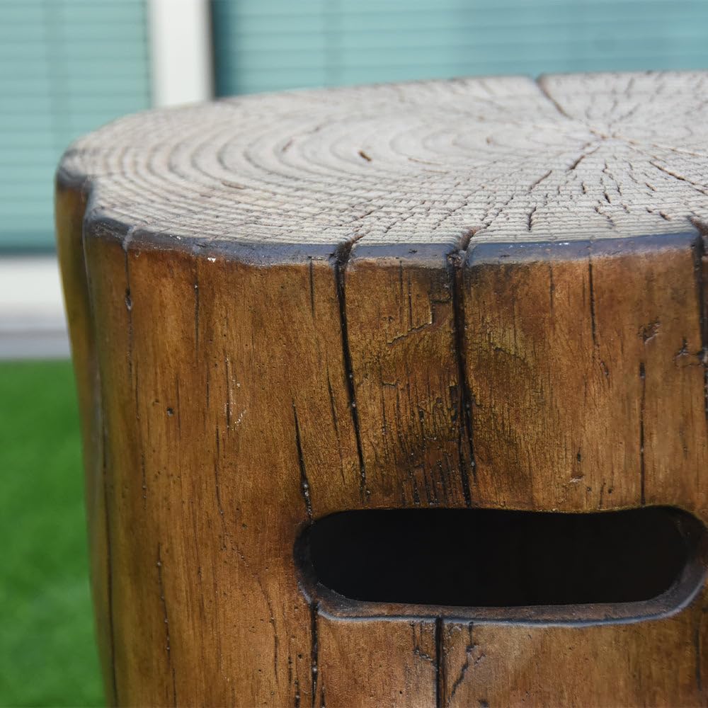 Elementi Manchester Redwood Propane Tank Cover Fire Pit Round 19 in. Concrete Side Table Fits Standard 20 Pound Propane Tank Hideaway Table