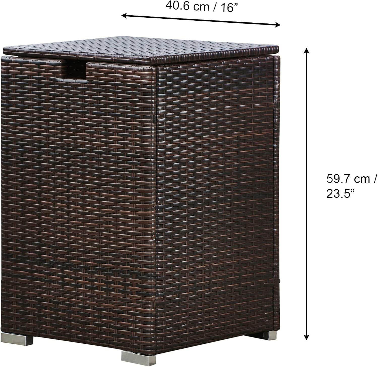 Teamson Home Outdoor Fire Pit Gas Bottle Tank Cover, Fire Pit Gas Storage Holder, Rattan Storage Holder Table with Lid, Garden Rattan Furniture