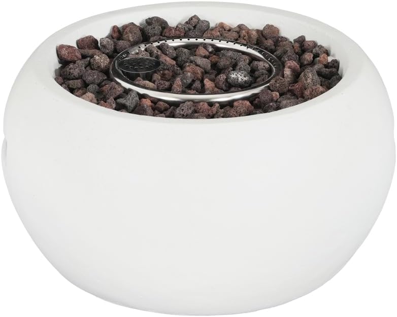 White Magnesium Oxide Fire Pit, 40,000 BTU Propane Gas Fire Bowl with Lava Rocks, Tank Seat & Cover, Round Outdoor Fire Table for Patio, Backyard, Garden – No Assembly Required