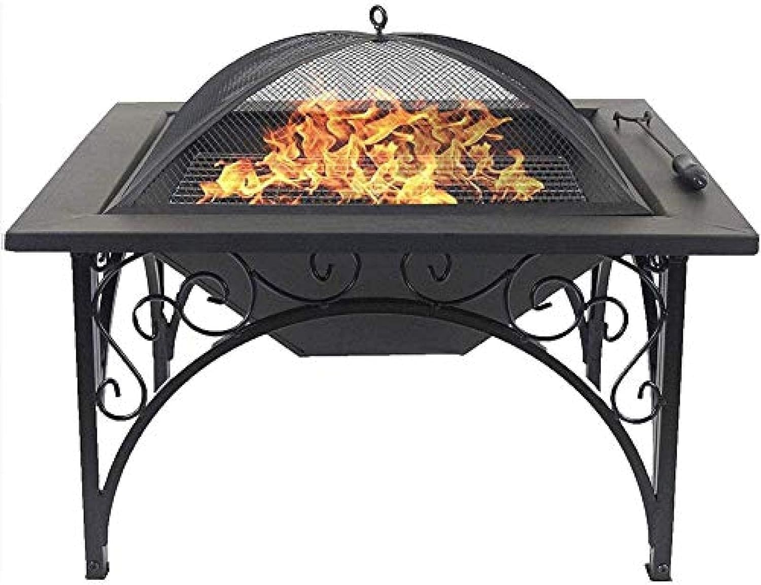Fire Pit BBQ Grill Fire Bowl Square Outdoor Garden and Patio Heater Pit Square Metal Brazier for Barbecue Multifunction Outdoor Brazier
