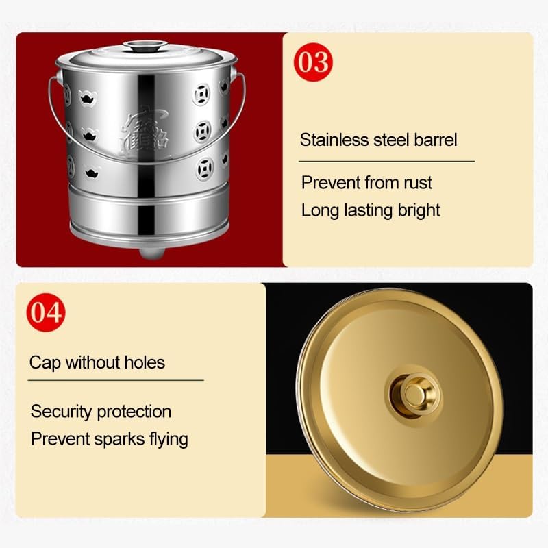 Incinerator, Burn Barrel, Yard Waste Incinerator, Outdoor Fire Pits, with Lid and Handle, Fire Barrel for Paper Leaf Courtyard Waste Trash(Silver,XX-Large)