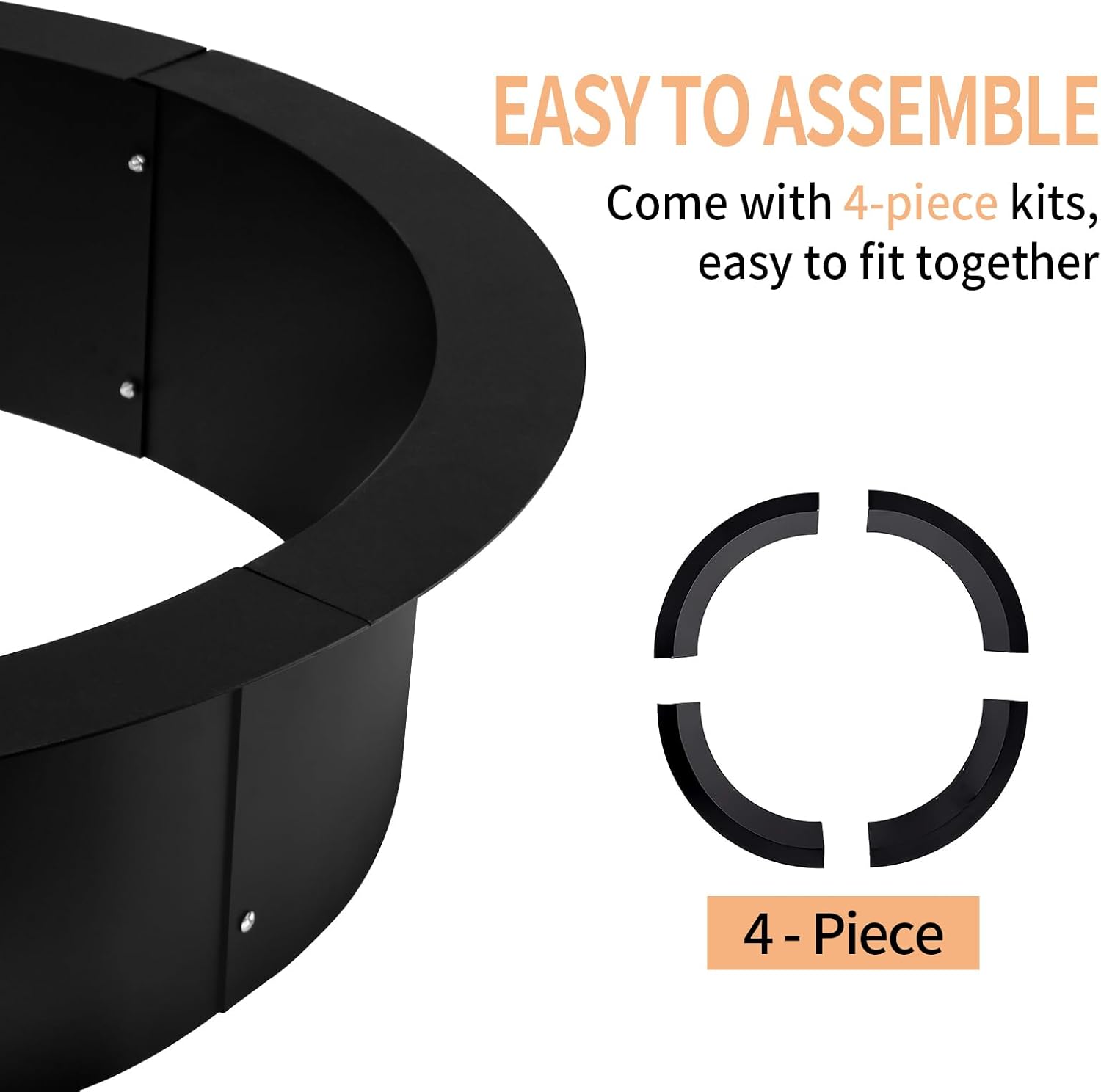 Fire Pit Ring, Heavy Duty Steel Fire Ring Insert DIY Campfire Liner, Smokeless Fire Pit 36-Inch Outer/30-Inch Inner Diameter for Camping Outdoors, Backyard Garden