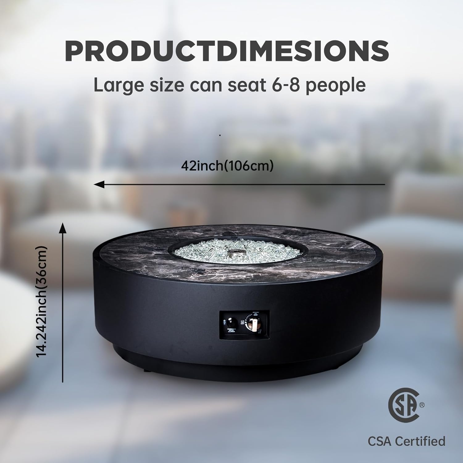 Propane Fire Pit Table, 42 inch 2 in 1 Gas Fire Pit Table 65,000 BTU Outdoor Round Firepit, Wind Guard for Garden, Deck, Backyard and Pool, Black