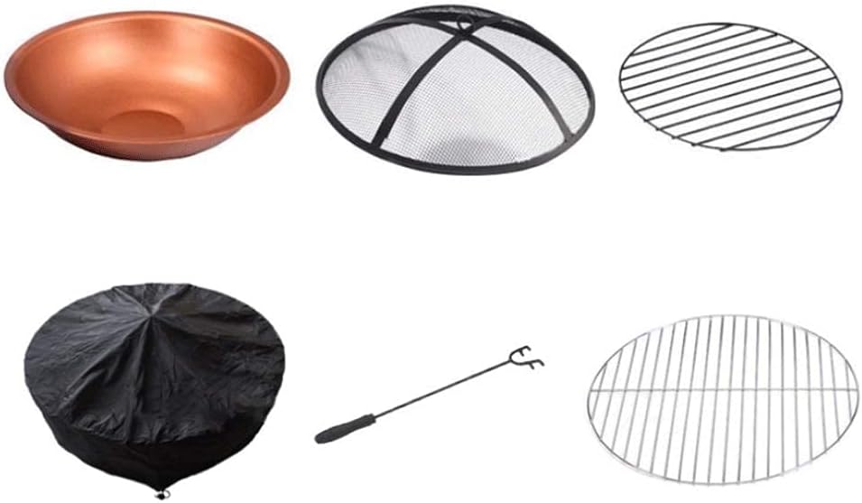 Fire pits with Barbecue Net Outdoor Fire Pit with Log Grate Metal Firepit Patio Stove Wood Burning BBQ Grill Fire Pits Bowl, Poker Fire Pit