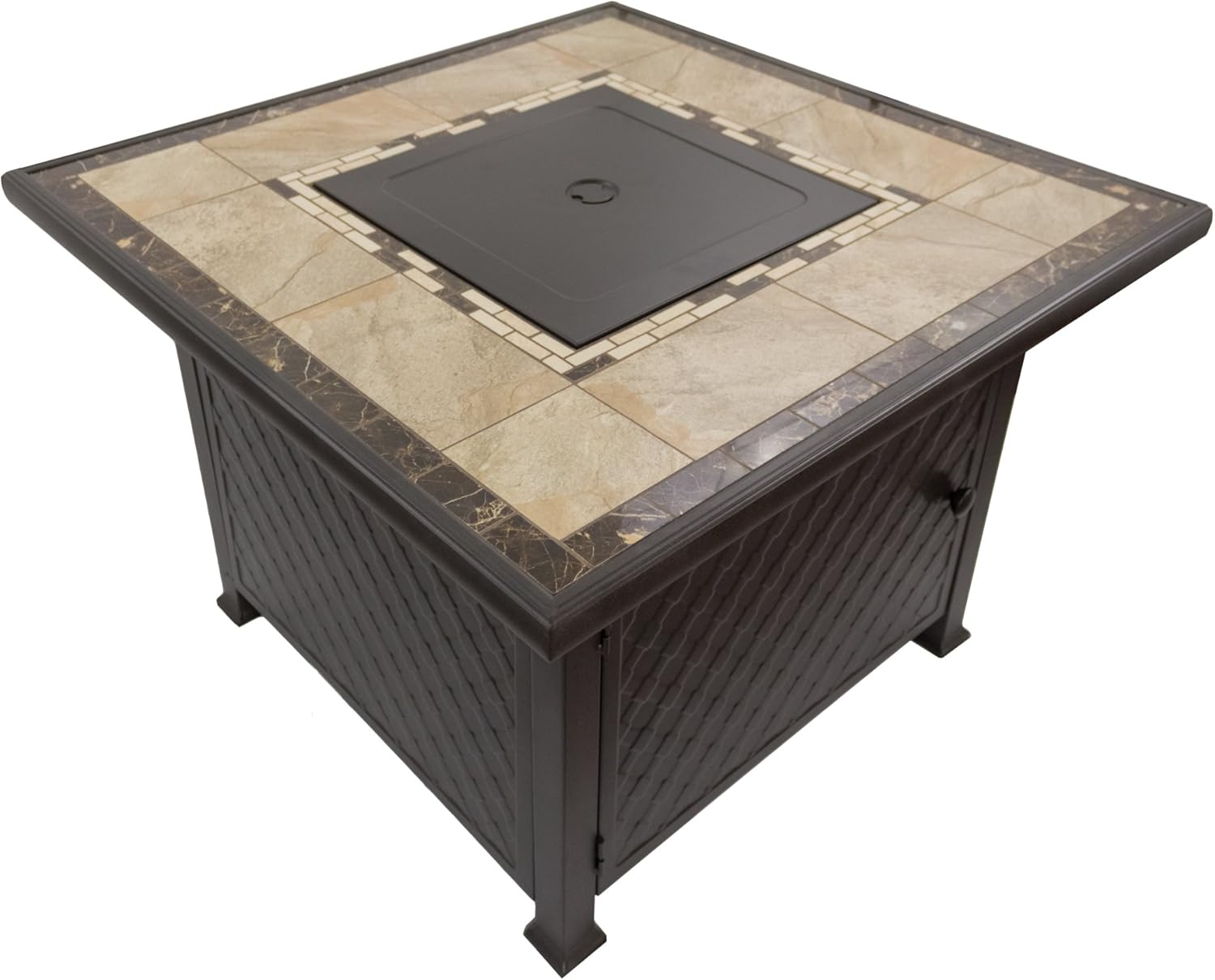 Hiland GFT-51030A Patio Fire Pit Propane Heater w/Glass, Square, Brown