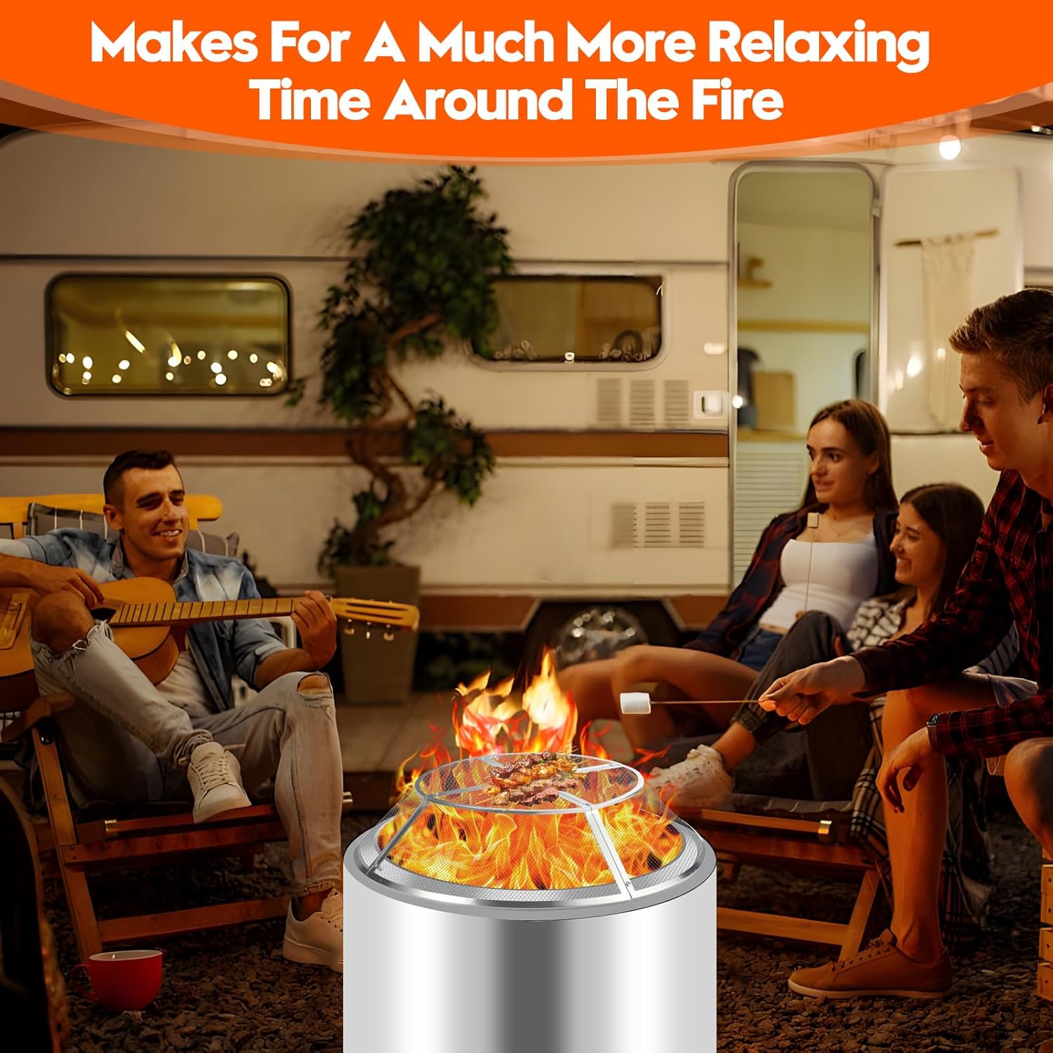 Fire Pit Spark Screen for Solo Stove Yukon Accessories, 27 Inch Yukon Shield 304 Stainless Steel Detachable Mesh Fire Pit Spark Protector with Grill Function and Removal Tools