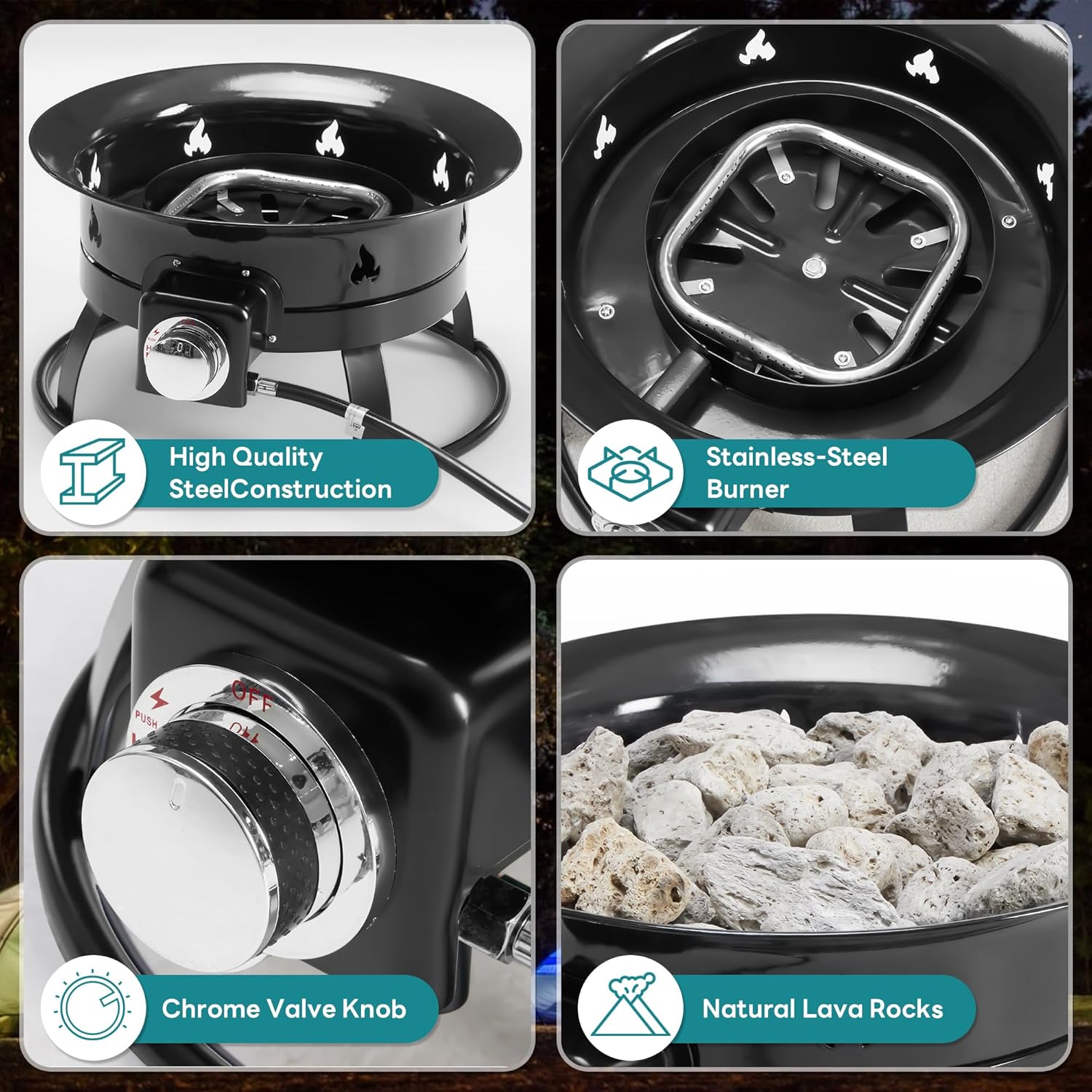 OLIXIS Portable Propane Fire Pit, 19 Inch Smokeless Gas Firebow with Cover and Carry Kit, 58,000 BTU Outdoor Fire Pit for Outside Patio Backyard Camping RV Tailgating