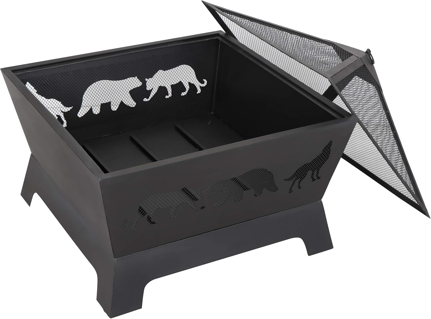 ZENY 26 inch Fire Pits for Outside Square Firepit Wood Burning Fireplace Heavy Duty Steel Patio Firepit Bowl with Screen Waterproof Cover and Poker for Camping Picnic Bonfire Backyard