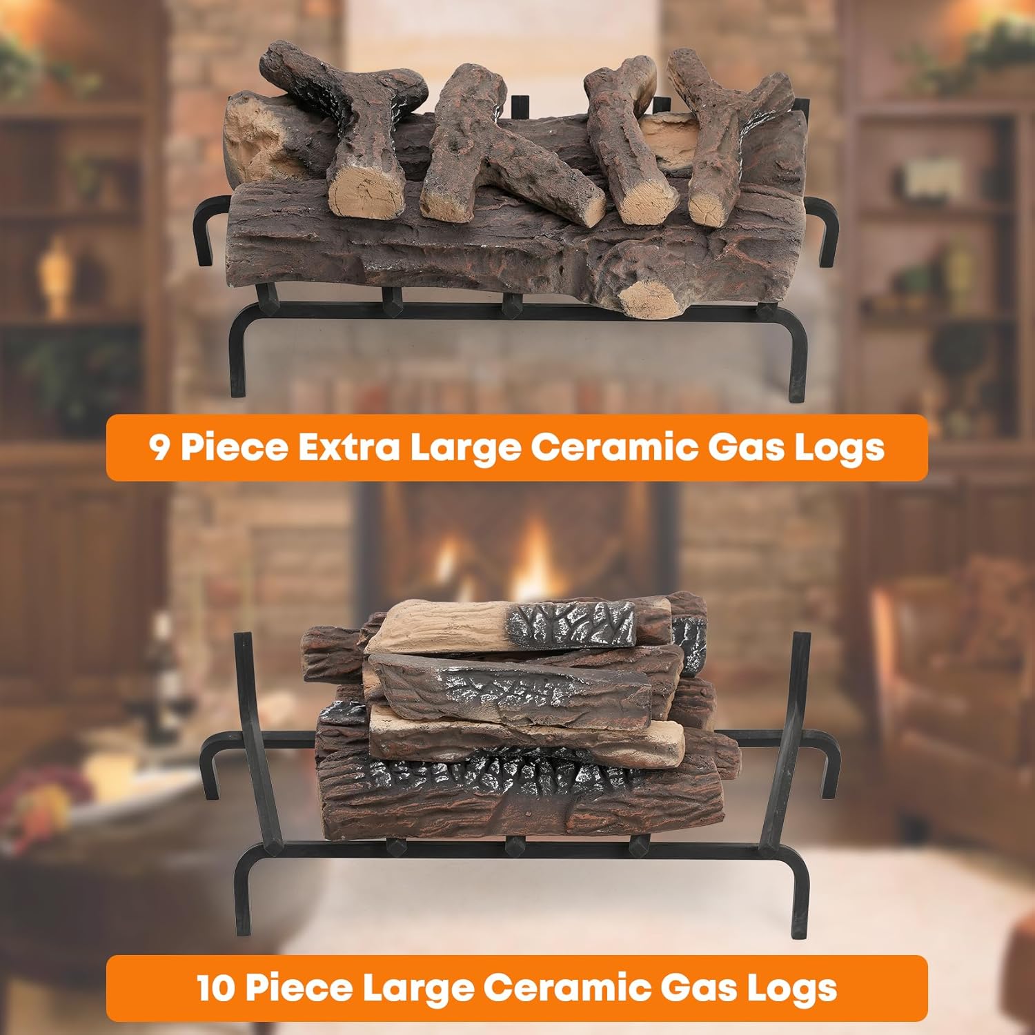Stanbroil Extra Large Ceramic Gas Logs, 6 Piece Set of Decoration Ceramic Wood Logs for All Types of Ventless, Gel, Ethanol, Electric, Gas Inserts, Propane, Indoor or Outdoor Fireplaces & Fire Pits
