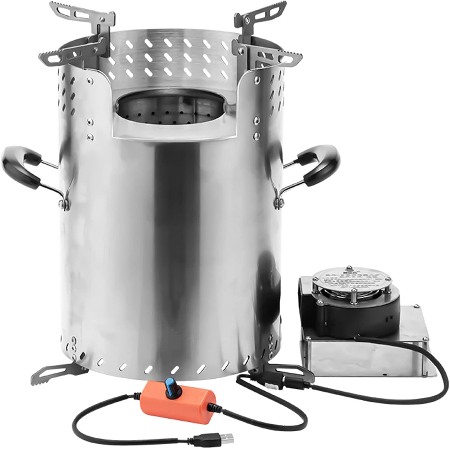 Firewood Stove, Fire Pit Outdoor Wood Burning Cast Iron Firepit Firebowl Fireplace Heater Log Charcoal Burner, with External Blower and Storage Bag,A