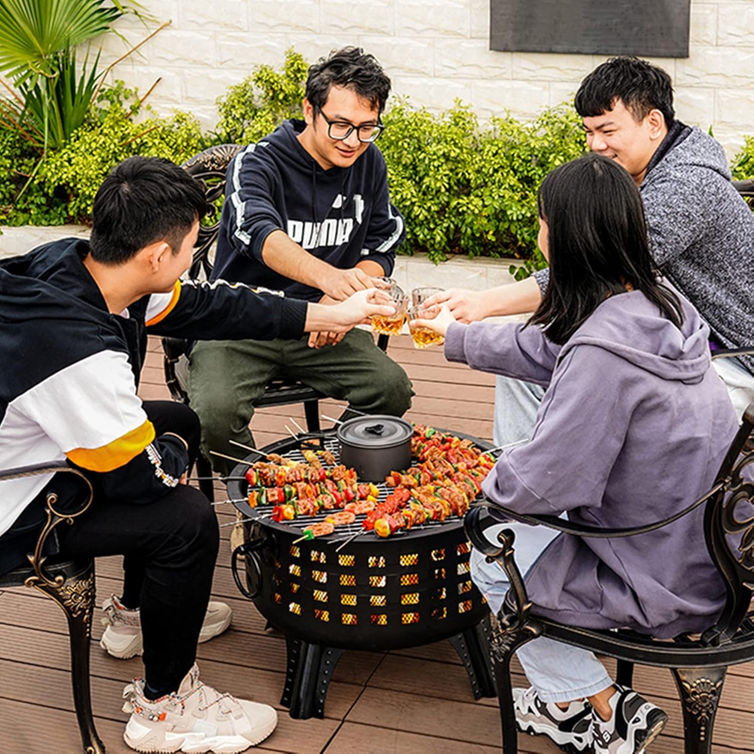 Large Fire Pit,Outdoor Steel Wood Burning Fire Pits Bowl Charcoal Grill Firepit,Bonfire Heating Brazier