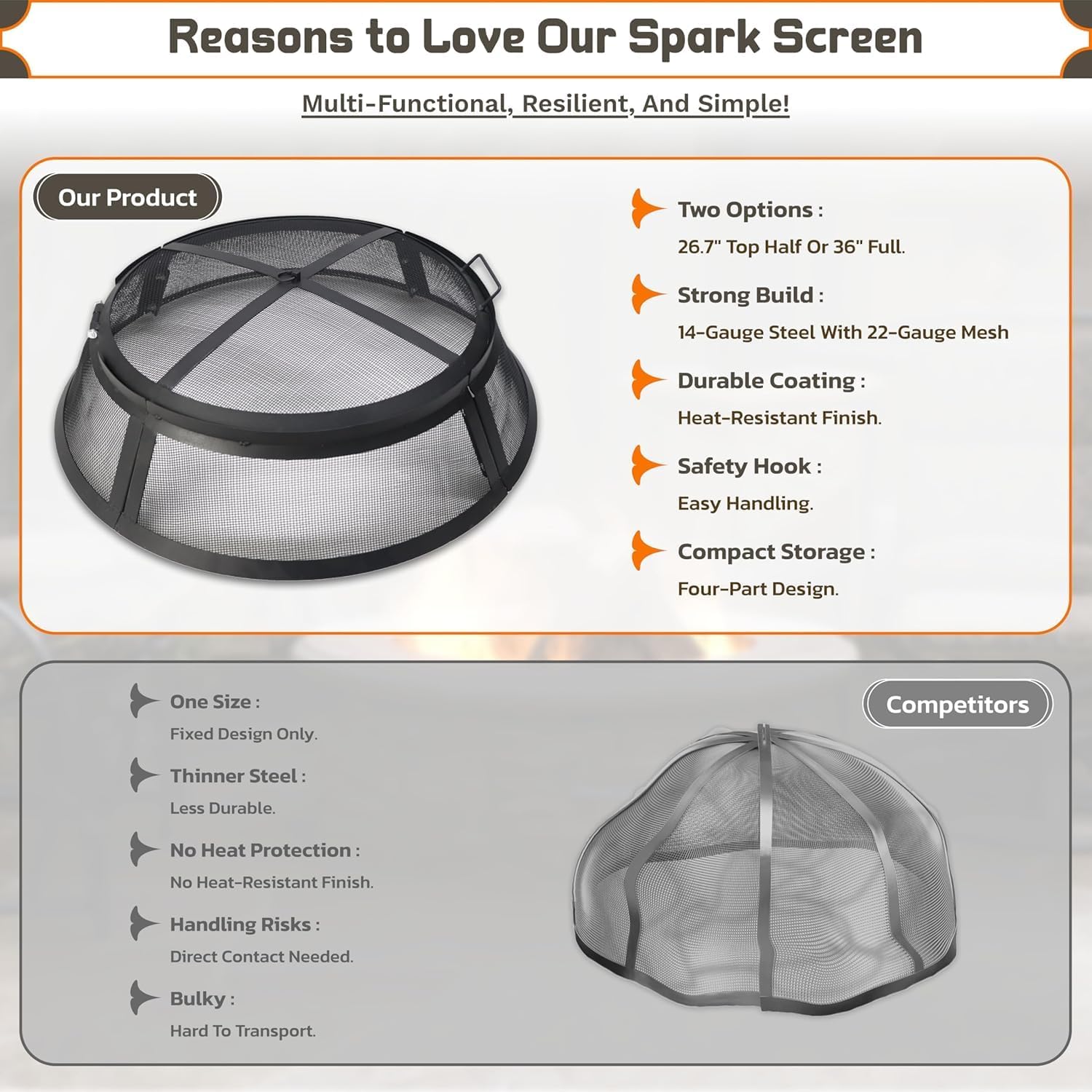 Fire Pit Screen 36 inch Round - Fire Pit Spark Screen Fireplace Screen with Hook for Easy-Lift fire Pit Spark Screens 36