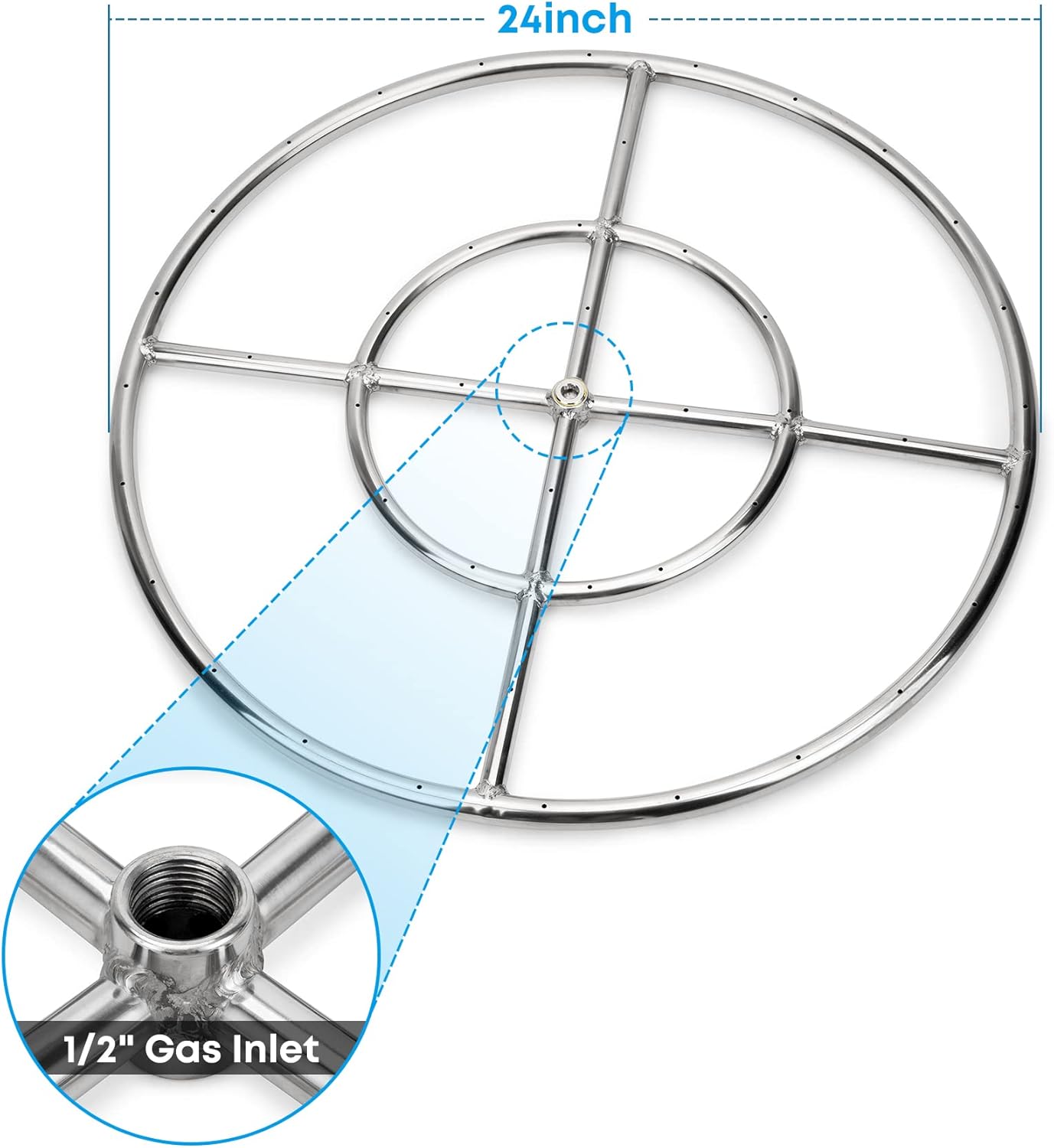 Stanbroil Natural Gas Fire Pit Stainless Steel Burner Ring Installation Kit, 24-inch