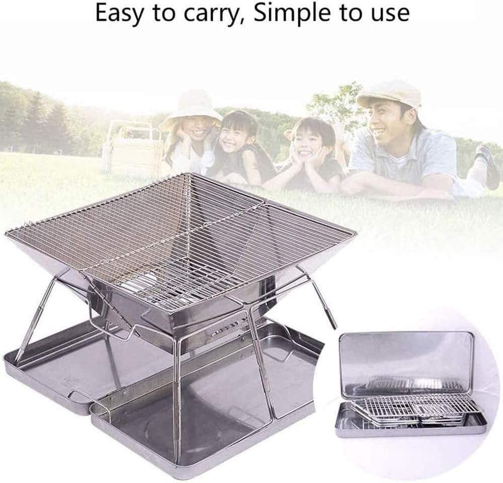Fire Pits Outdoor Wood Burning Portable Fire Pit, Folding Outdoor Camping Stainless Steel Barbecue Grill Outdoor BBQ Charcoal Stove for Garden Camping with Cover BBQ Cooking for Outside Camping Backya