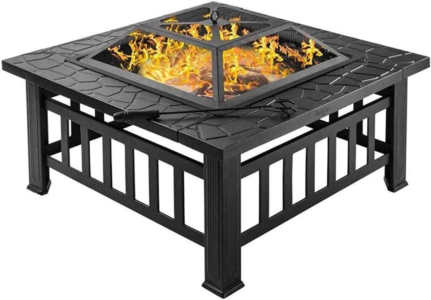 Fire Pits Outdoor Wood Burning Propane Fire Pit, Outdoor Metal Brazier Square Table Multi-Purpose Square Fireplace Garden Patio Heater for Party with Cover BBQ Cooking for Outside Camping Backyar