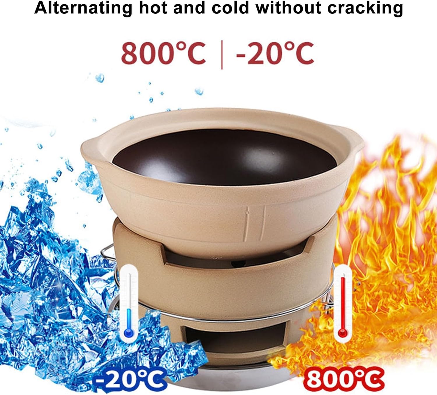 Small Round Clay Charcoal Stove Clay Grilling Stove Ceramic Fire Pit Portable Tabletop Pottery Stove Outdoor BBQ Package ()