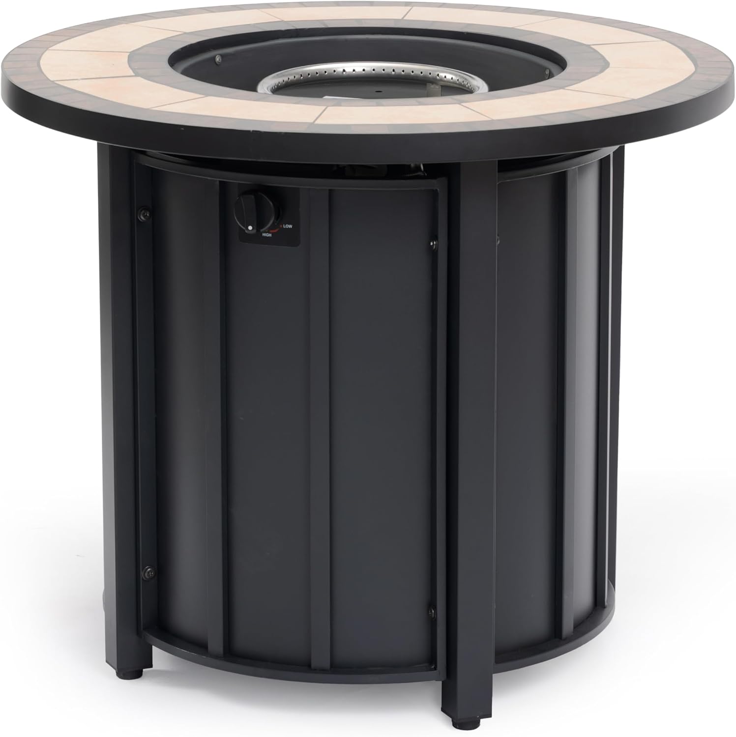 30'' Ceramic Round Propane Fire Pit Table, 50,000 BTU Steel Gas FirePit for Outdoor, Fire Table with Lid, Add Warmth & Ambience to Gatherings and Parties On Patio Deck Garden Backyard, Black.