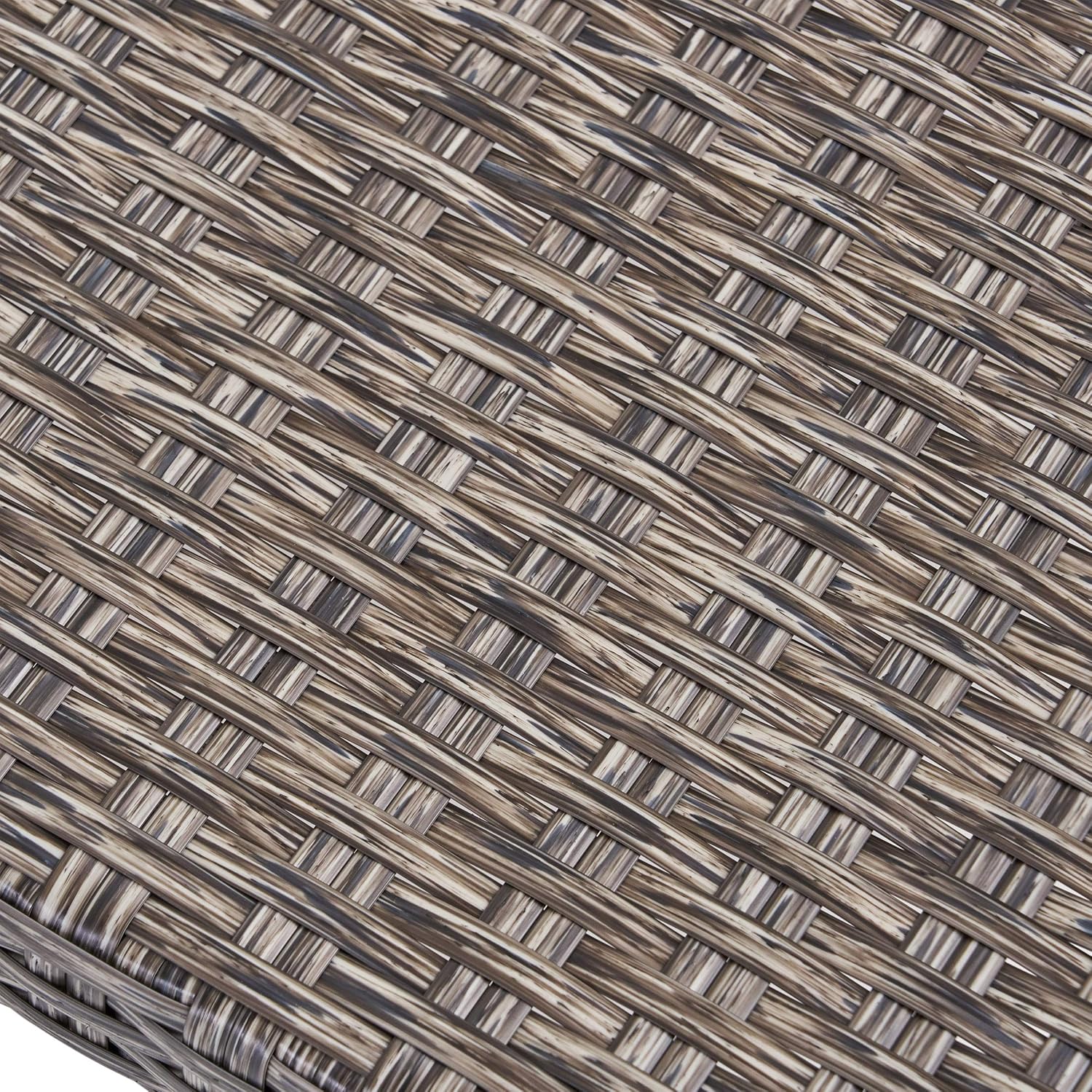 GDFStudio Outdoor 4 Piece Wood and Wicker Club Chair Set with Fire Pit, Light Gray with Mixed Black and Brown