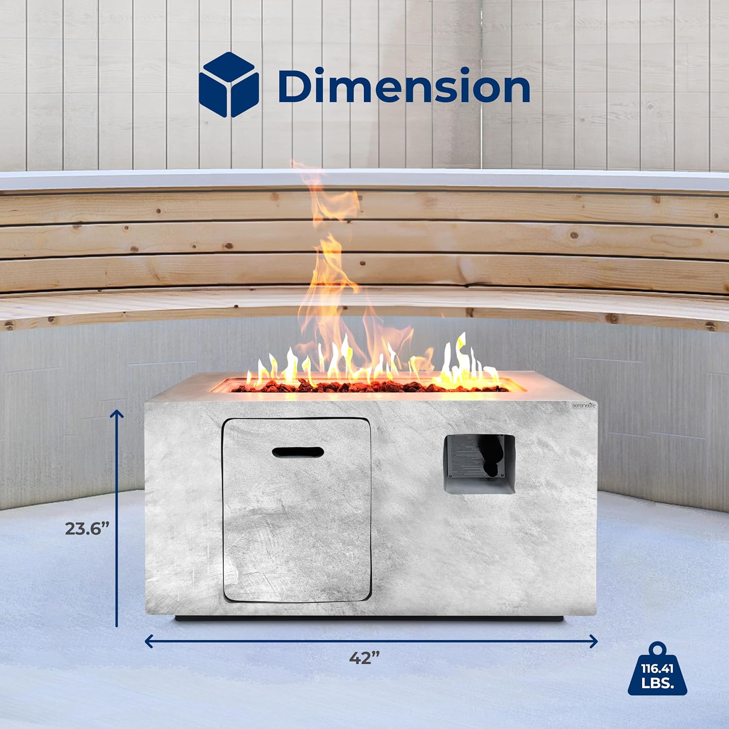 SereneLife Propane Gas Fire Pit Table, 50,000 BTU Square Outdoor Firepit with Stainless Steel Burner, Adjustable Flame, Lava Rocks & Weather-Resistant Cover for Backyard, Patio, Garden (42