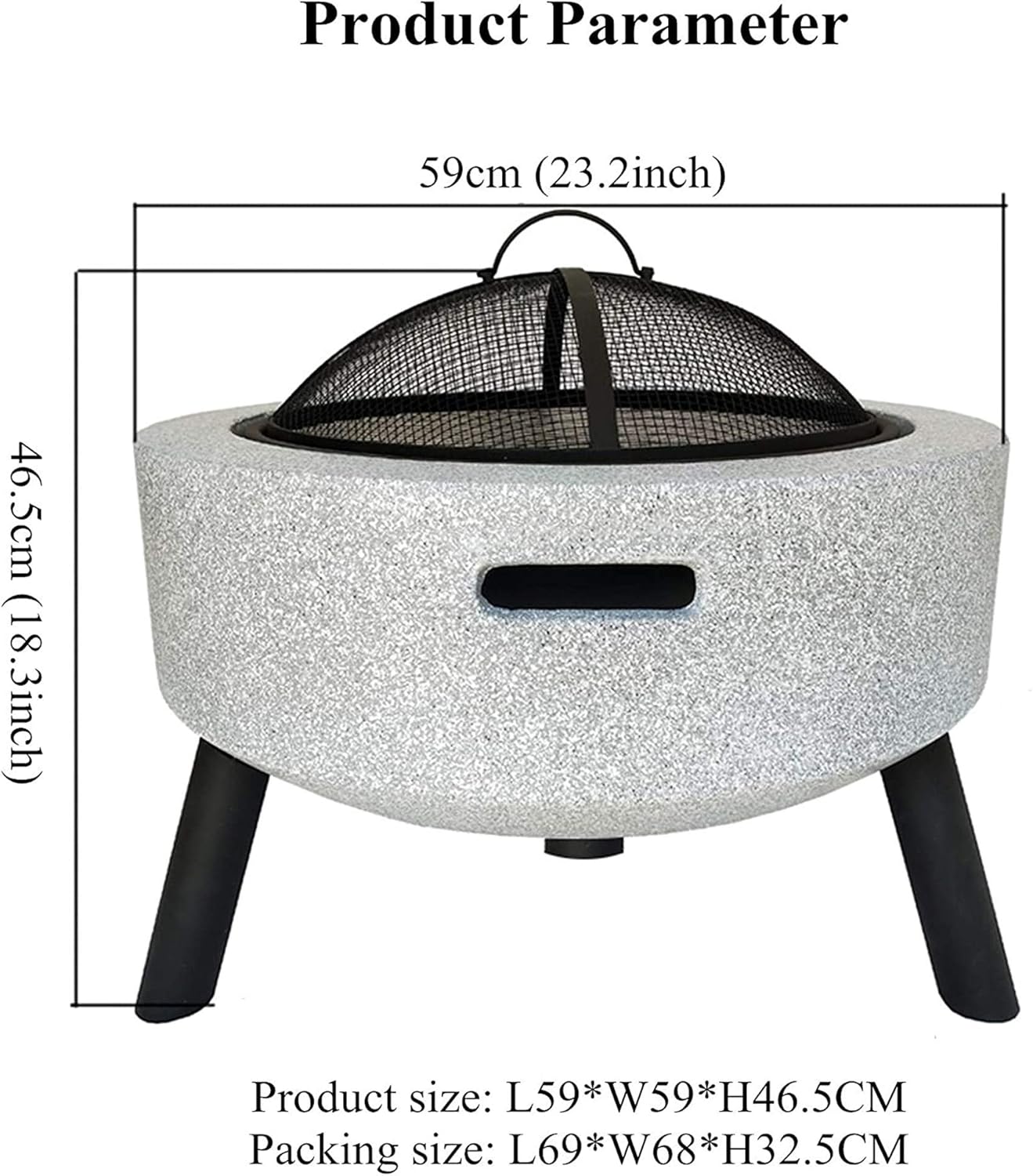Large Fire Pits Bowl BBQ Grill Firepit, Wood Burning Barbecues Grills w/Mesh Screen Spark Protector & Lift Hook, Smoker BBQ Grill