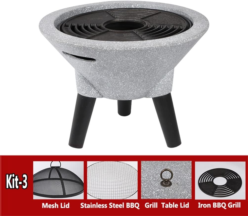 Outdoor Fire Pit Portable Garden Wood Burning Fire Pit, Outdoor Fire Bowl with Grill and Lid, Garden Barbecue Party Heater, 39cm/15.4