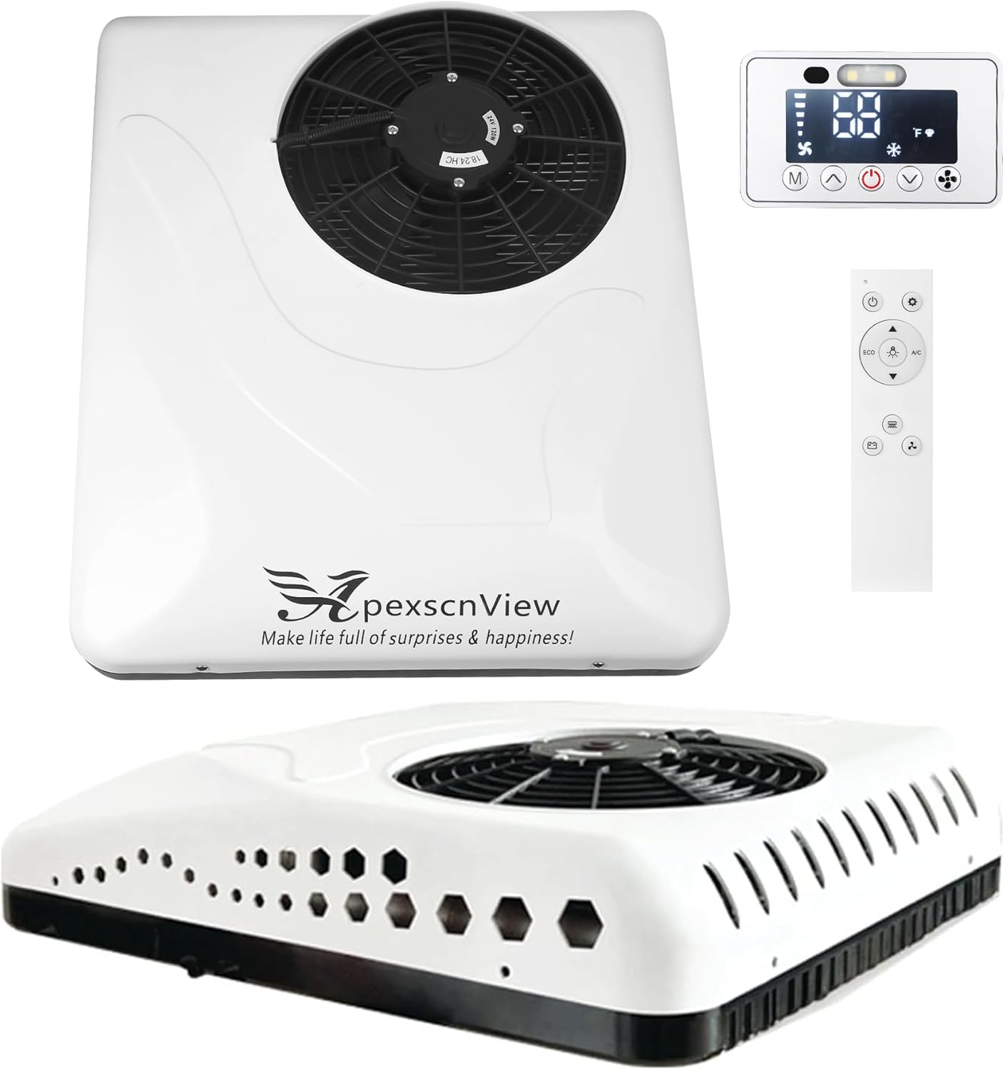 24V Rooftop Air Conditioner, 8530 BTU Fahrenheit Ultra-Thin RV Air Conditioner, Easy Install Non-Ducted Electric Parking AC with Heating and Cooling for Campers, SUV & Travel Trailers, Etc. (24V)